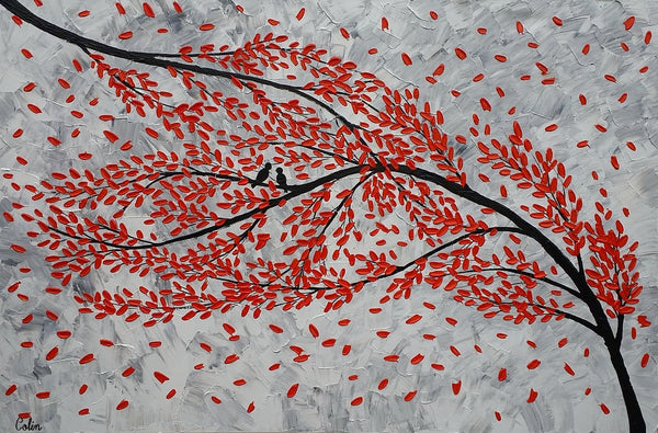 Large Canvas Paintings, Paintings for Living Room, Love Birds Painting, Original Wall Art Paintings, Abstract Acrylic Painting-Silvia Home Craft