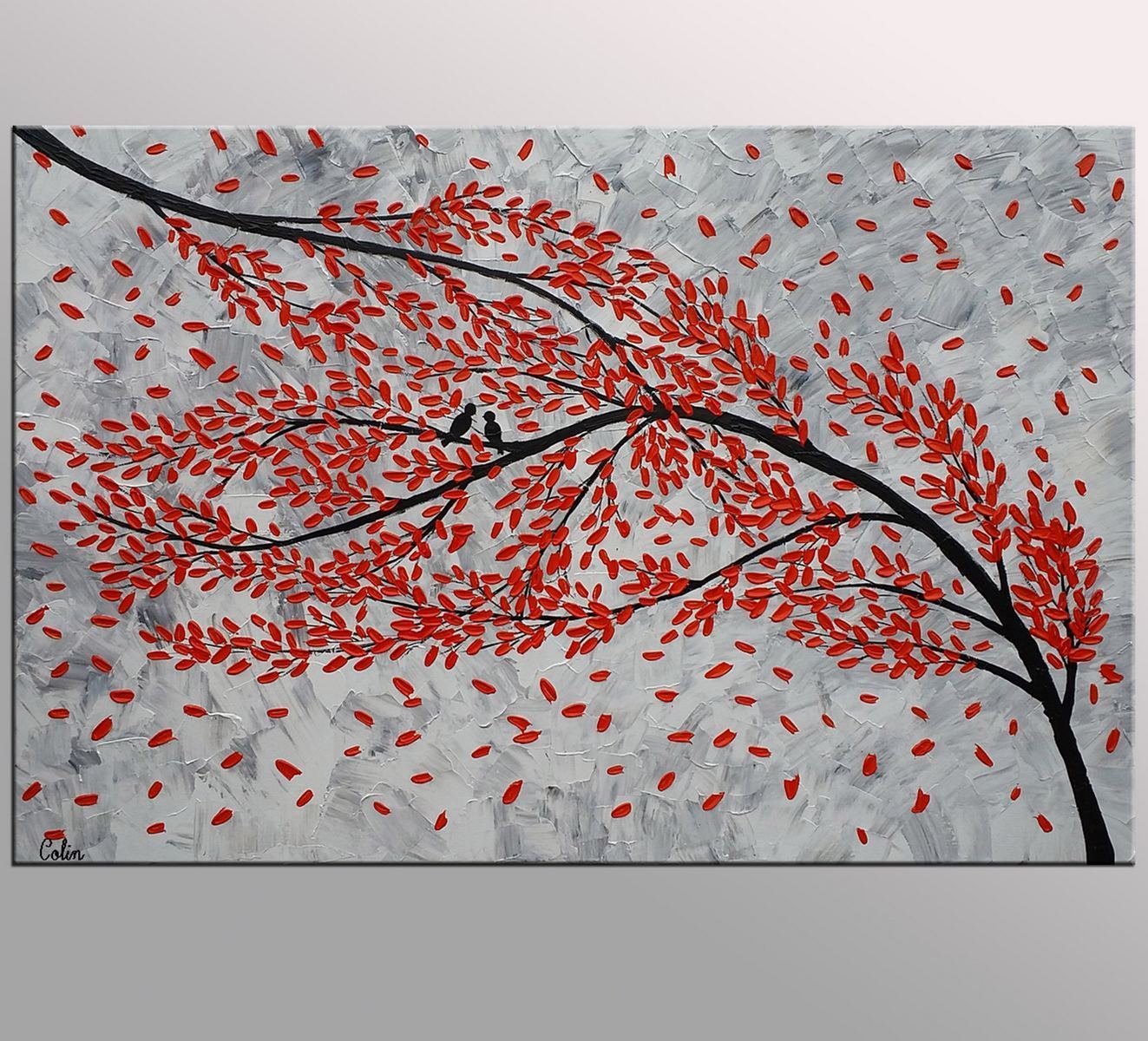 Large Canvas Paintings, Paintings for Living Room, Love Birds Painting, Original Wall Art Paintings, Abstract Acrylic Painting-Silvia Home Craft