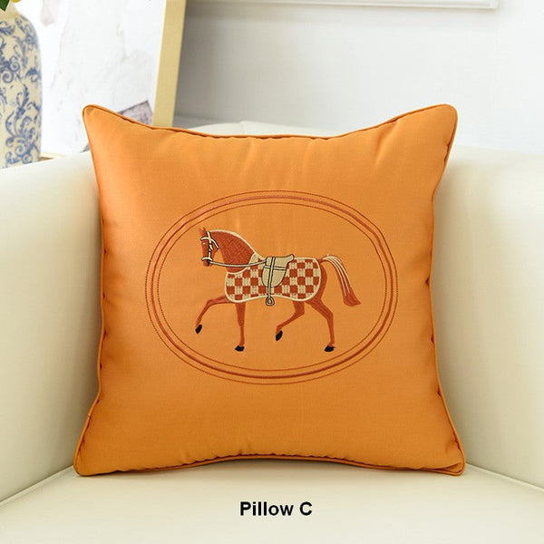 Embroider Horse Pillow Covers, Modern Decorative Throw Pillows, Horse Decorative Throw Pillows for Couch, Modern Sofa Decorative Pillows-Silvia Home Craft