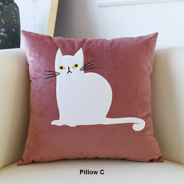 Cat Decorative Throw Pillows for Couch, Modern Sofa Decorative Pillows, Lovely Cat Pillow Covers for Kid's Room, Modern Decorative Throw Pillows-Silvia Home Craft