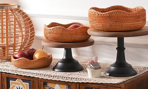 Woven Round Storage Baskets, Rattan Storage Baskets, Storage Baskets for Kitchen, Pantry Storage Baskets-Silvia Home Craft