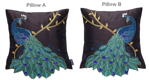 Decorative Pillows for Couch, Beautiful Decorative Throw Pillows, Embroider Peacock Cotton and linen Pillow Cover, Decorative Sofa Pillows-Silvia Home Craft