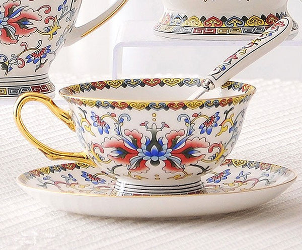 Bohemia Ceramic Coffee Cups, Creative Ceramic Cups, China Porcelain Tea Cup Set, Unique Afternoon Tea Cups and Saucers-Silvia Home Craft