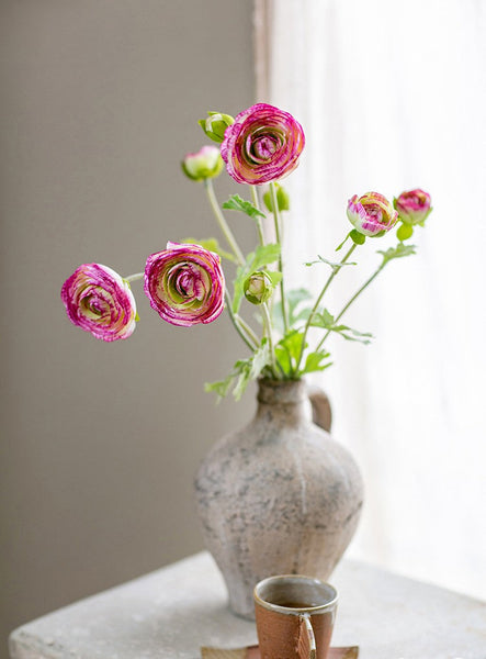 Flower Arrangement Ideas for Dining Room Table, Ranunculus Asiaticus Flowers, Simple Modern Floral Arrangement Ideas for Home Decoration, Spring Artificial Floral for Bedroom-Silvia Home Craft
