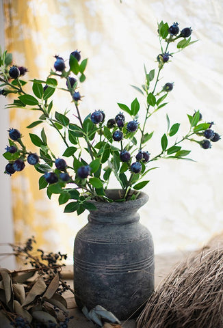 Flower Arrangement Ideas for Home Decoration, Simple Artificial Flowers for Living Room, Blueberry Fruit Branch, Spring Artificial Floral for Bedroom-Silvia Home Craft