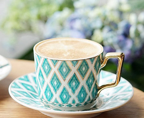 Afternoon Green British Tea Cups, Unique Ceramic Coffee Cups, Creative Bone China Porcelain Tea Cup Set, Traditional English Tea Cups and Saucers-Silvia Home Craft