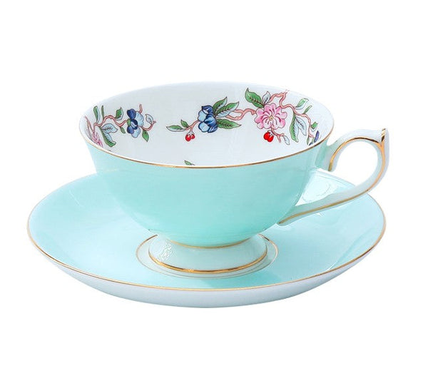 Elegant Sky Green Ceramic Cups, Unique Royal Coffee Cup and Saucer, Creative Bone China Porcelain Tea Cup Set, Beautiful British Tea Cups-Silvia Home Craft