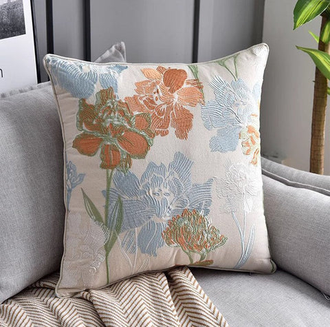 Decorative Sofa Pillows for Couch, Embroider Flower Cotton Pillow Covers, Cotton Flower Decorative Pillows, Farmhouse Decorative Pillows-Silvia Home Craft