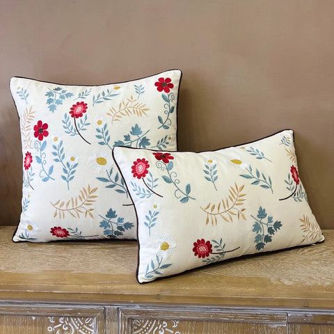 Decorative Throw Pillows for Couch, Embroider Flower Cotton Pillow Covers, Spring Flower Decorative Throw Pillows, Farmhouse Sofa Decorative Pillows-Silvia Home Craft
