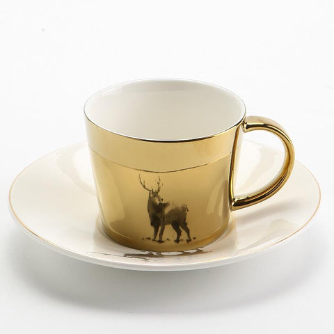 Elk Golden Coffee Cup, Silver Coffee Mug, Coffee Cup and Saucer Set, Large Coffee Cups, Tea Cup, Ceramic Coffee Cup-Silvia Home Craft