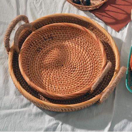 Rattan Storage Basket with Handle, Fruit Basket, Woven Round Basket, Storage Baskets for Tea Table T-Silvia Home Craft