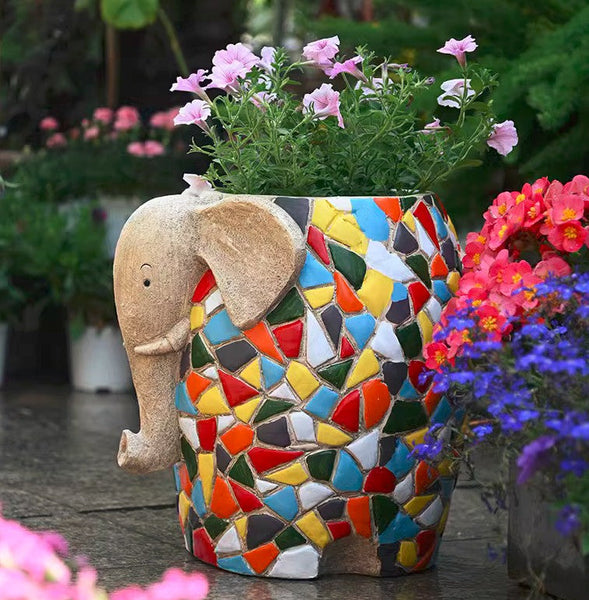 Unique Animal Statue for Garden Ornaments, Large Elephant Flowerpot, Modern Animal Flower Pot, Resin Statue for Garden, Villa Outdoor Decor Gardening Ideas-Silvia Home Craft