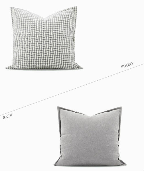 Gray Chequer Modern Sofa Pillows, Large Decorative Throw Pillows, Contemporary Square Modern Throw Pillows for Couch, Abstract Throw Pillow for Interior Design-Silvia Home Craft