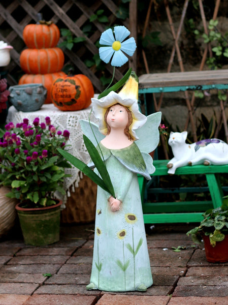 Garden Figure Sculpture Statues, Flower Fairy Statue for Garden Ornaments, Garden Decoration Ideas, Villa Courtyard Decor, Outdoor Garden Decoration-Silvia Home Craft