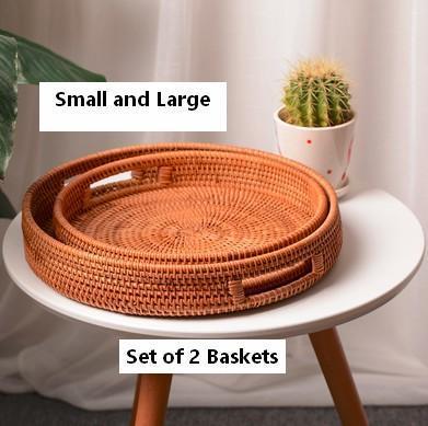 Rattan Round Basket with Handle, Storage Baskets for Kitchen, Woven Storage Baskets, Rattan Storage Basket-Silvia Home Craft