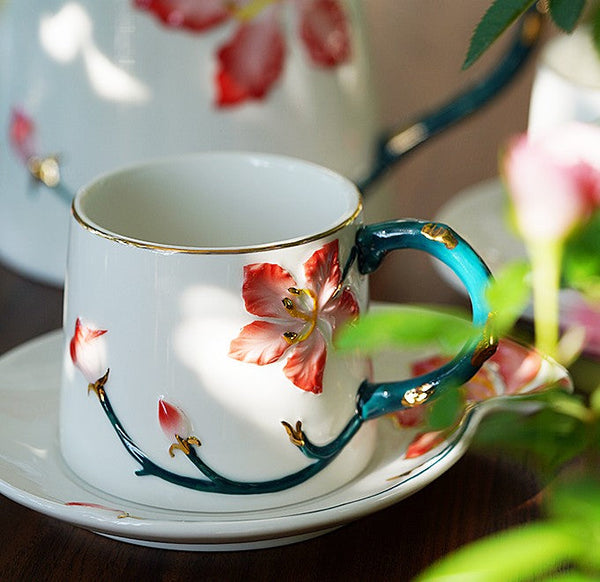 Afternoon British Tea Cups, Creative Bone China Porcelain Tea Cup Set, Traditional English Tea Cups and Saucers, Unique Ceramic Coffee Cups-Silvia Home Craft