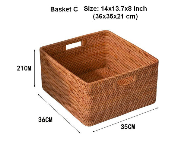 Rattan Storage Baskets, Storage Basket for Shelves, Rectangular Storage Basket for Toys, Storage Baskets for Kitchen, Storage Baskets for Bedroom-Silvia Home Craft