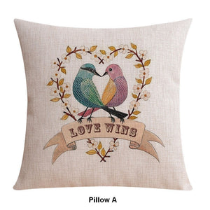 Decorative Sofa Pillows for Children's Room, Love Birds Throw Pillows for Couch, Singing Birds Decorative Throw Pillows, Embroider Decorative Pillow Covers-Silvia Home Craft