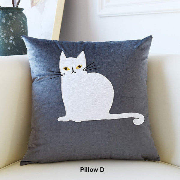 Modern Sofa Decorative Pillows, Cat Decorative Throw Pillows for Couch, Lovely Cat Pillow Covers for Kid's Room, Modern Decorative Throw Pillows-Silvia Home Craft