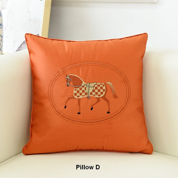 Embroider Horse Pillow Covers, Modern Decorative Throw Pillows, Horse Decorative Throw Pillows for Couch, Modern Sofa Decorative Pillows-Silvia Home Craft
