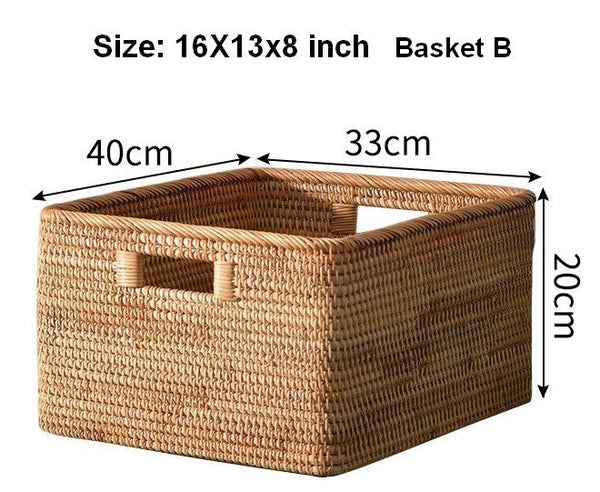Woven Rattan Storage Baskets for Bedroom, Storage Basket for Shelves, Large Rectangular Storage Baskets for Clothes, Storage Baskets for Kitchen-Silvia Home Craft
