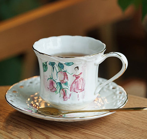 Elegant British Tea Cups, Beautiful Bone China Porcelain Tea Cup Set, Traditional English Tea Cups and Saucers, Unique Ceramic Coffee Cups-Silvia Home Craft
