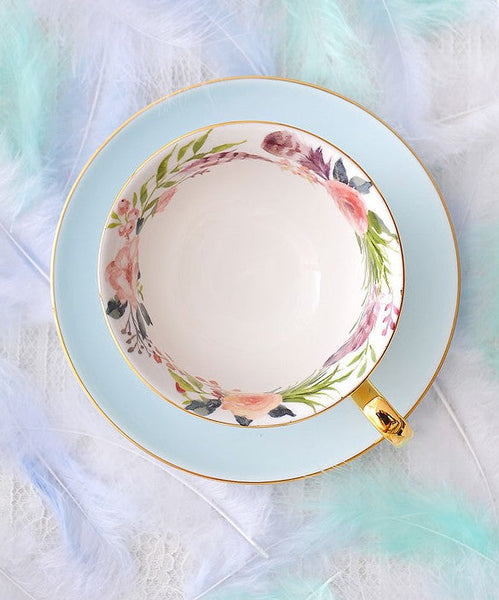 Royal Bone China Porcelain Tea Cup Set, Elegant Flower Pattern Ceramic Coffee Cups, Beautiful British Tea Cups, Unique Afternoon Tea Cups and Saucers in Gift Box-Silvia Home Craft