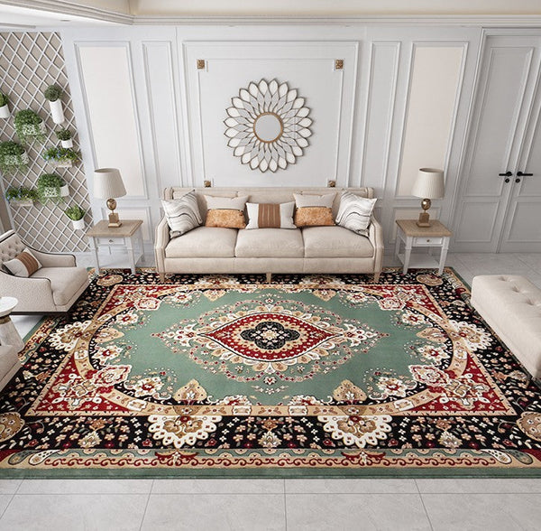 Large Oriental Floor Carpets under Dining Room Table, Luxury Thick and Soft Green Rugs for Living Room, Large Royal Flower Pattern Floor Rugs in Bedroom-Silvia Home Craft