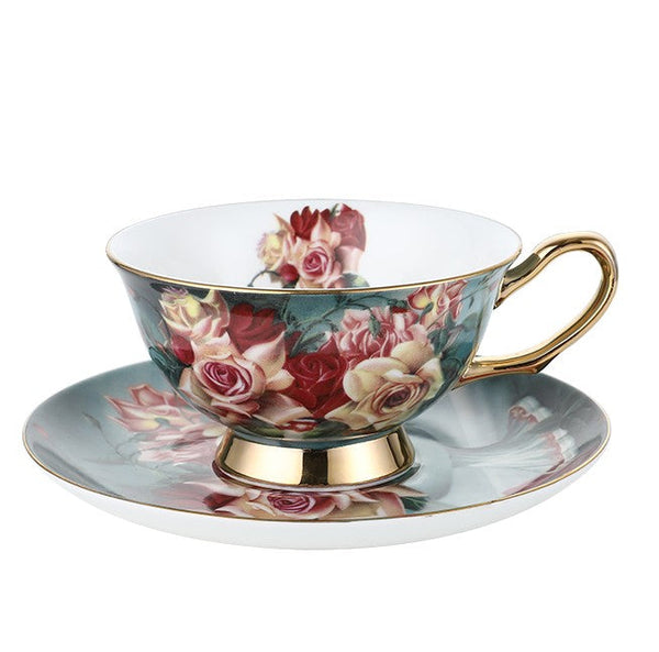 Rose Royal Ceramic Cups, Elegant Flower Ceramic Coffee Cups, Afternoon Bone China Porcelain Tea Cup Set, Unique Tea Cups and Saucers in Gift Box-Silvia Home Craft