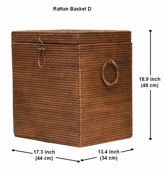 Large Rattan Storage Baskets, Storage Baskets for Bathroom, Rectangular Storage Baskets, Storage Basket with Lid, Storage Baskets for Clothes-Silvia Home Craft