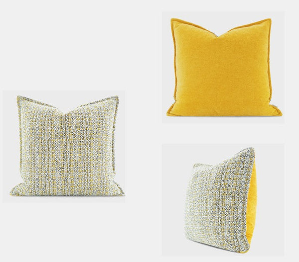 Contemporary Modern Sofa Pillows, Large Yellow Decorative Throw Pillows, Large Square Modern Throw Pillows for Couch, Simple Throw Pillow for Interior Design-Silvia Home Craft