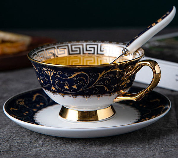 Unique Blue Tea Cup and Saucer in Gift Box, Blue Bone China Porcelain Tea Cup Set, Royal Ceramic Cups, Elegant Ceramic Coffee Cups-Silvia Home Craft