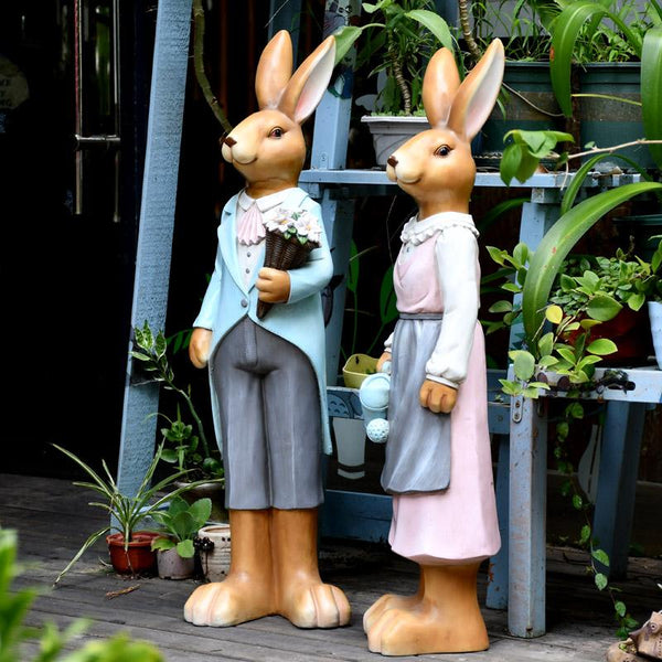 Rabbit Statues, Animal Statue for Garden Ornaments, Extra Large Rabbit Couple Statue, Villa Courtyard Decor, Outdoor Garden Design Ideas, Garden Decoration Ideas-Silvia Home Craft