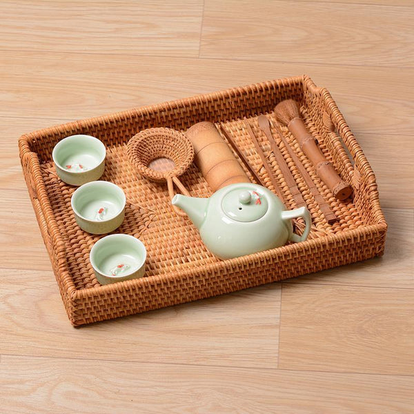 Rattan Bread Plate with Handle, Storage Baskets for Kitchen, Woven Storage Basket, Fruit Plate for Kitchen, Storage Baksets for Shelves-Silvia Home Craft