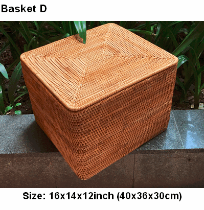 Large Hand Woven Rectangle Basket with Lip, Vietnam Traditional Handmade Rattan Wicker Storage Basket - Silvia Home Craft