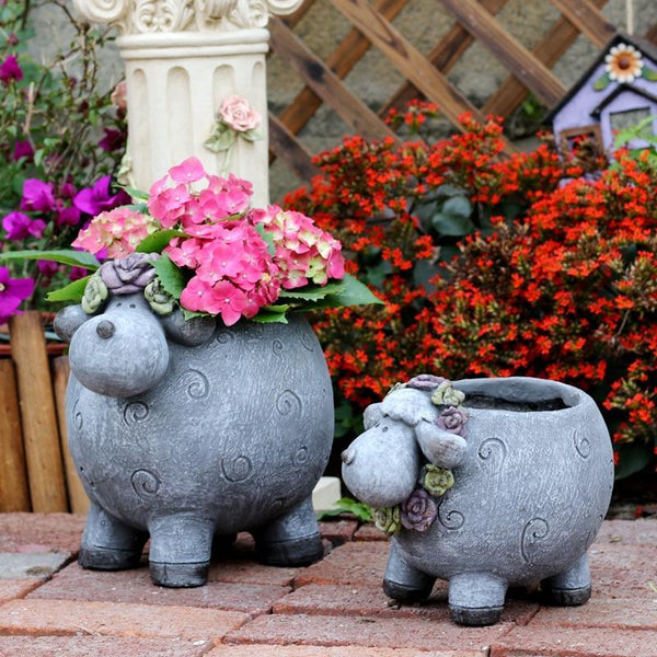 Lovely Sheep Statue for Garden, Sheep Flower Pot, Animal Statue for Garden Courtyard Ornament, Villa Outdoor Decor Gardening Ideas-Silvia Home Craft