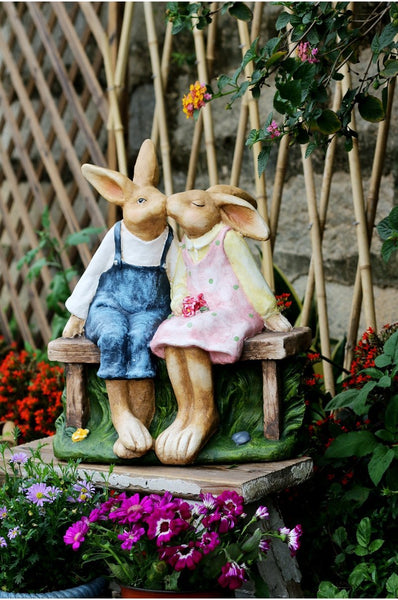 Large Bunny Rabbit Lovers Statue, Rabbit Kiss Statue for Wedding Gift, Garden Courtyard Ornaments, Villa Outdoor Decor Gardening Ideas-Silvia Home Craft