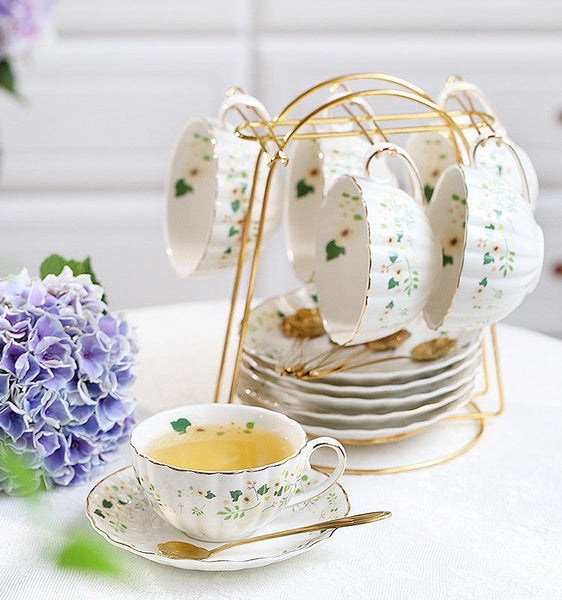 Unique Ceramic Coffee Cups, Creative Bone China Porcelain Tea Cup Set, Traditional English Tea Cups and Saucers, Afternoon British Tea Cups-Silvia Home Craft