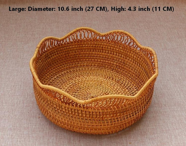 Woven Round Storage Basket, Cute Small Rattan Woven Baskets, Fruit Storage Basket, Storage Baskets for Kitchen-Silvia Home Craft