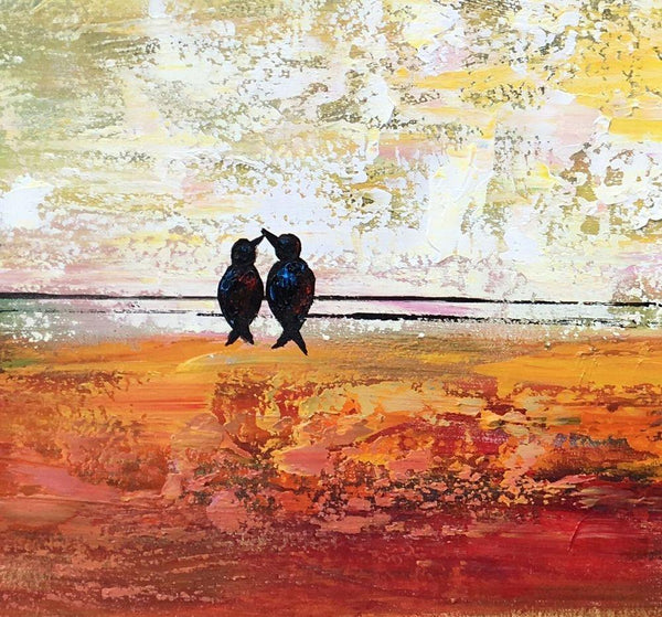 Bird at Wire Painting, Original Painting for Sale, Large Canvas Paintings, Simple Modern Painting, Love Birds Painting, Anniversary Gift-Silvia Home Craft