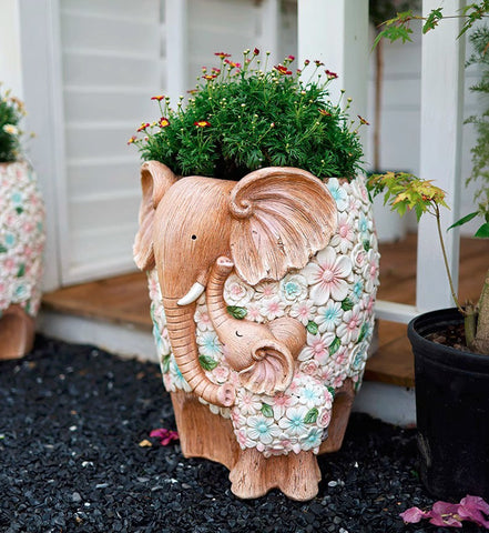 Beautiful Elephant Flowerpot, Modern Garden Flower Pot, Unique Animal Statue for Garden Ornaments, Resin Statue for Garden, Villa Outdoor Decor Gardening Ideas-Silvia Home Craft
