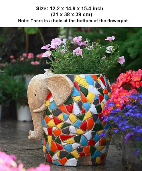 Modern Animal Statue for Garden Ornaments, Large Elephant Flowerpot, Animal Flower Pot, Resin Statue for Garden, Villa Outdoor Decor Gardening Ideas-Silvia Home Craft