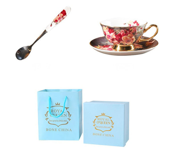 Ceramic Tea Cups and Saucers in Gift Box, Rose Flower Royal Bone China Porcelain Tea Cup Set, Elegant Ceramic Coffee Cups, Beautiful British Tea Cups-Silvia Home Craft