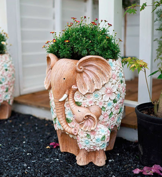 Unique Animal Statue for Garden Ornaments, Beautiful Elephant Flowerpot, Modern Garden Flower Pot, Resin Statue for Garden, Villa Outdoor Decor Gardening Ideas-Silvia Home Craft