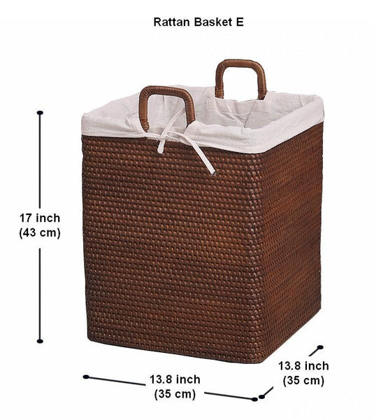 Storage Baskets for Bathroom, Rectangular Storage Baskets, Large Brown Rattan Storage Baskets, Storage Basket with Lid, Storage Baskets for Clothes-Silvia Home Craft
