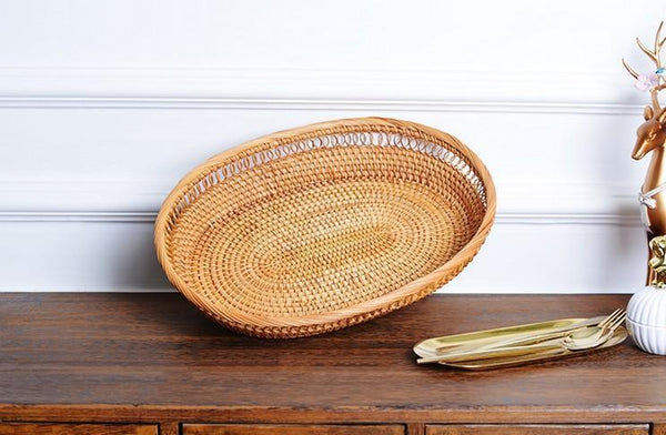 Rattan Storage Basket for Pantry, Round Storage Basket, Storage Baskets for Kitchen, Woven Storage Basket for Dining Room-Silvia Home Craft
