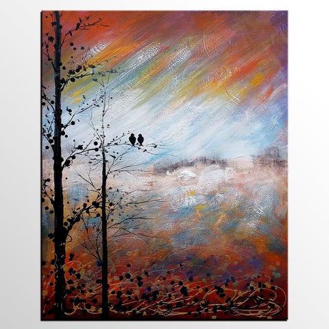 Love Birds Painting, Simple Abstract Painting, Landscape Acrylic Painting, Acrylic Canvas Painting, Bedroom Wall Art Paintings, C-Silvia Home Craft