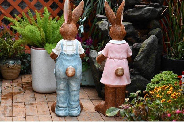 Garden Courtyard Ornament Ideas, Large Rabbit Lovers Statue for Garden, Bunny Flowerpot, Villa Outdoor Decor Gardening Ideas, Small Garden Design Ideas-Silvia Home Craft