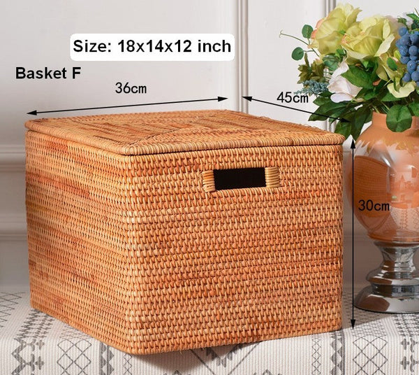 Oversized Rectangular Storage Basket with Lid, Woven Rattan Storage Basket for Shelves, Storage Baskets for Bedroom, Extra Large Storage Baskets for Clothes-Silvia Home Craft