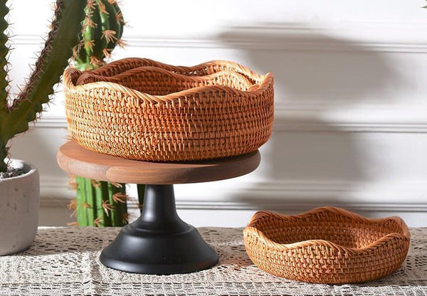 Woven Round Storage Basket, Rattan Storage Basket, Fruit Basket, Storage Baskets for Kitchen-Silvia Home Craft